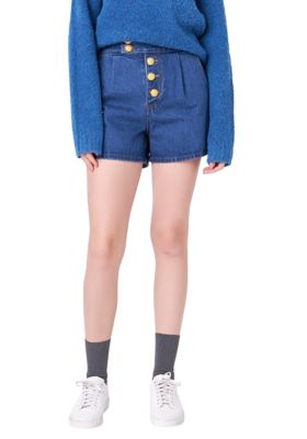 ENGLISH FACTORY Women's Buttoned Denim Shorts, Blue, Medium