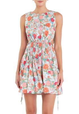 ENGLISH FACTORY Women's Floral Print Cut Out Mini Dress, XS