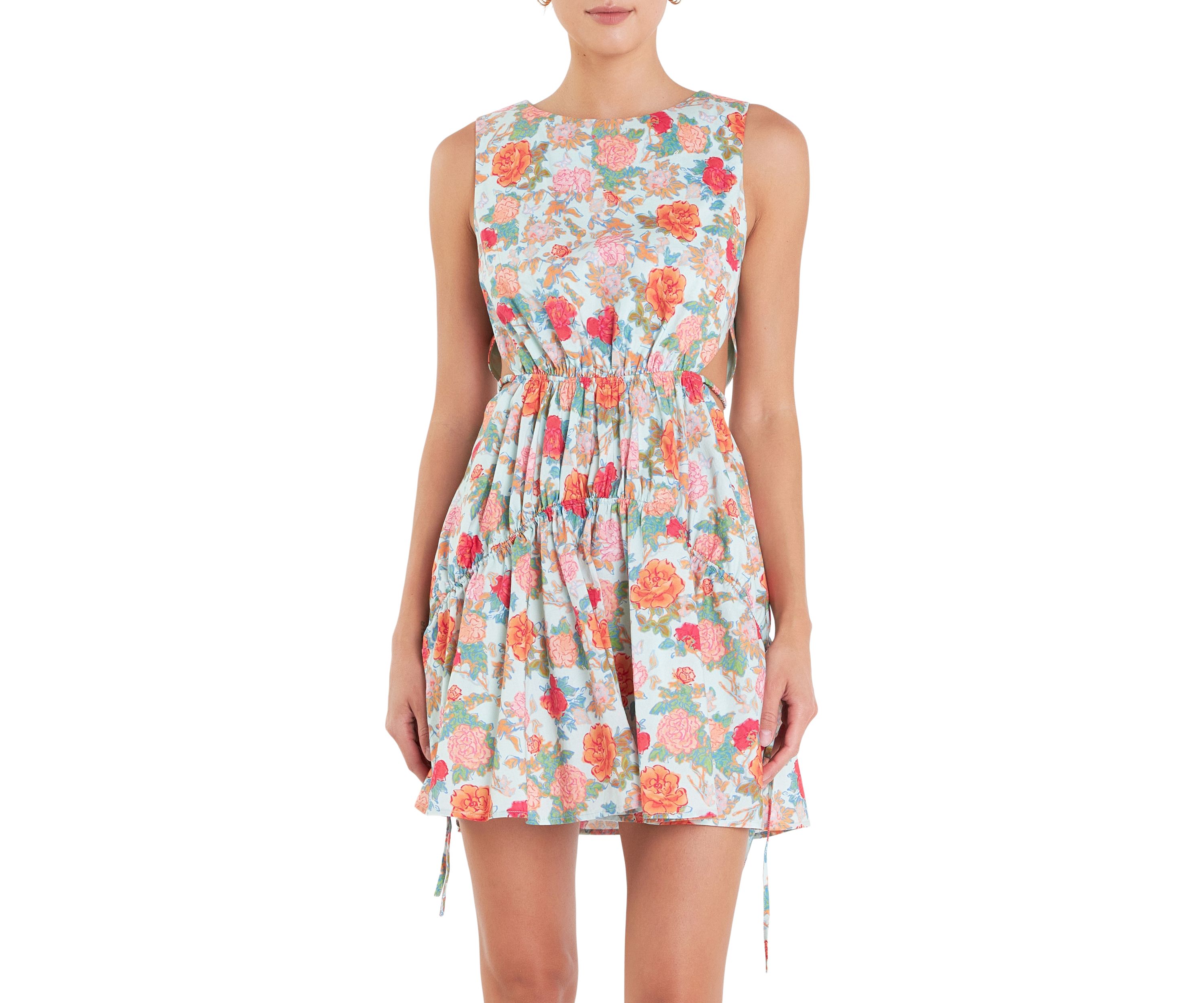 Floral Print Cut Out Mini Dress
