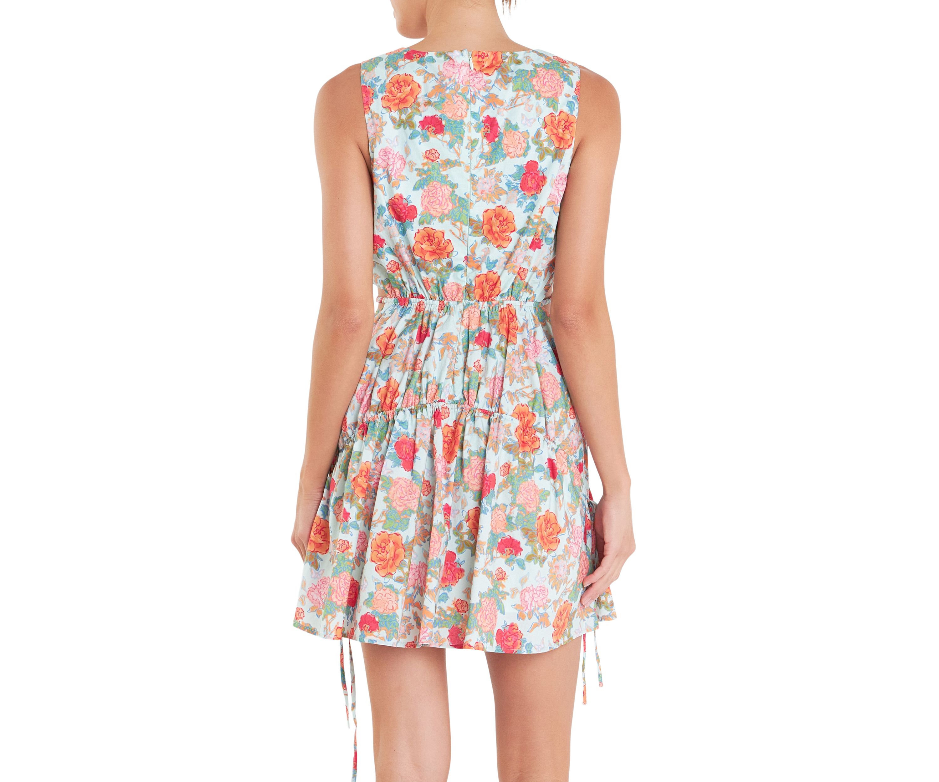 Floral Print Cut Out Mini Dress