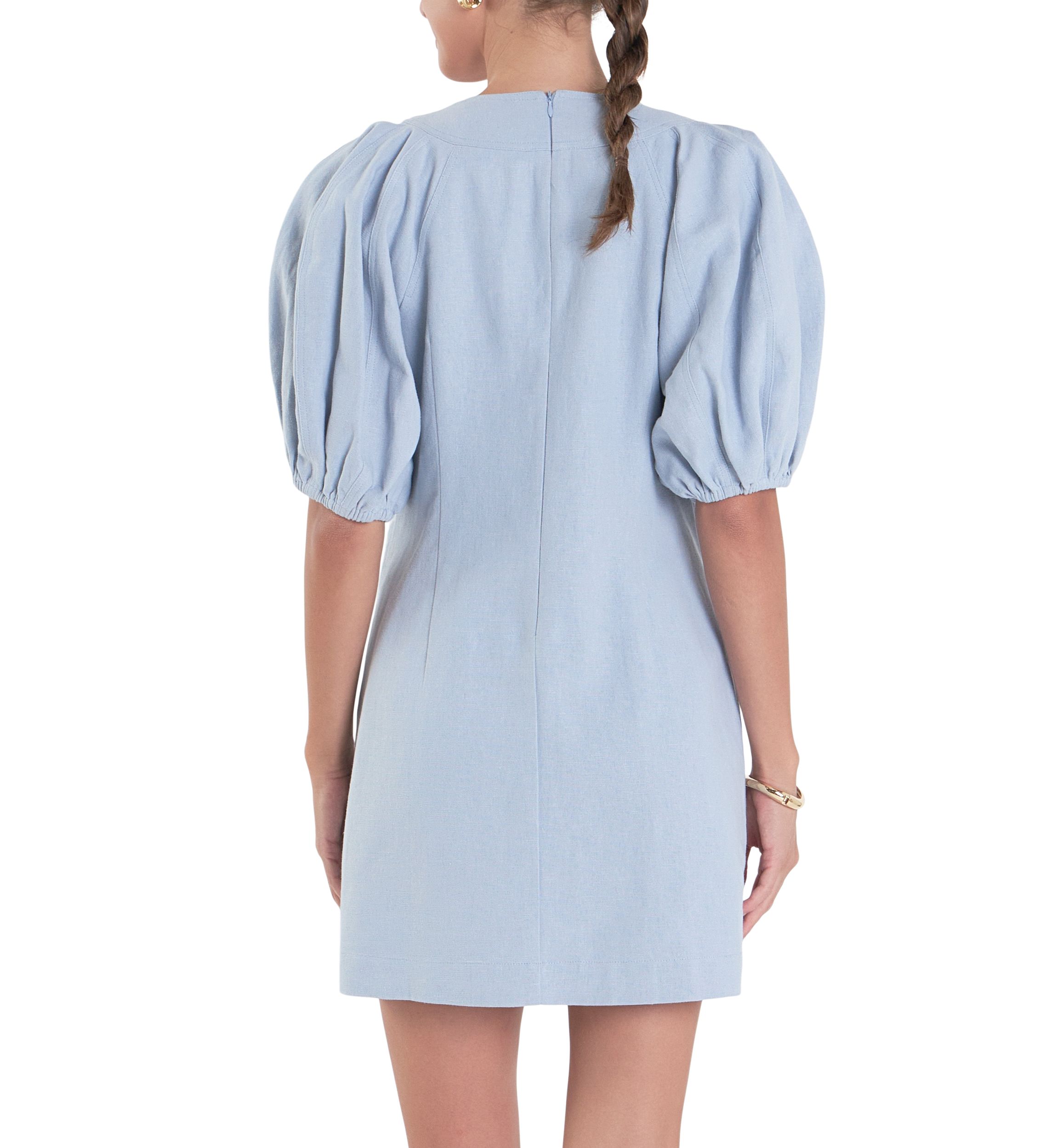 Laced Up Puffed Sleeve Mini Dress