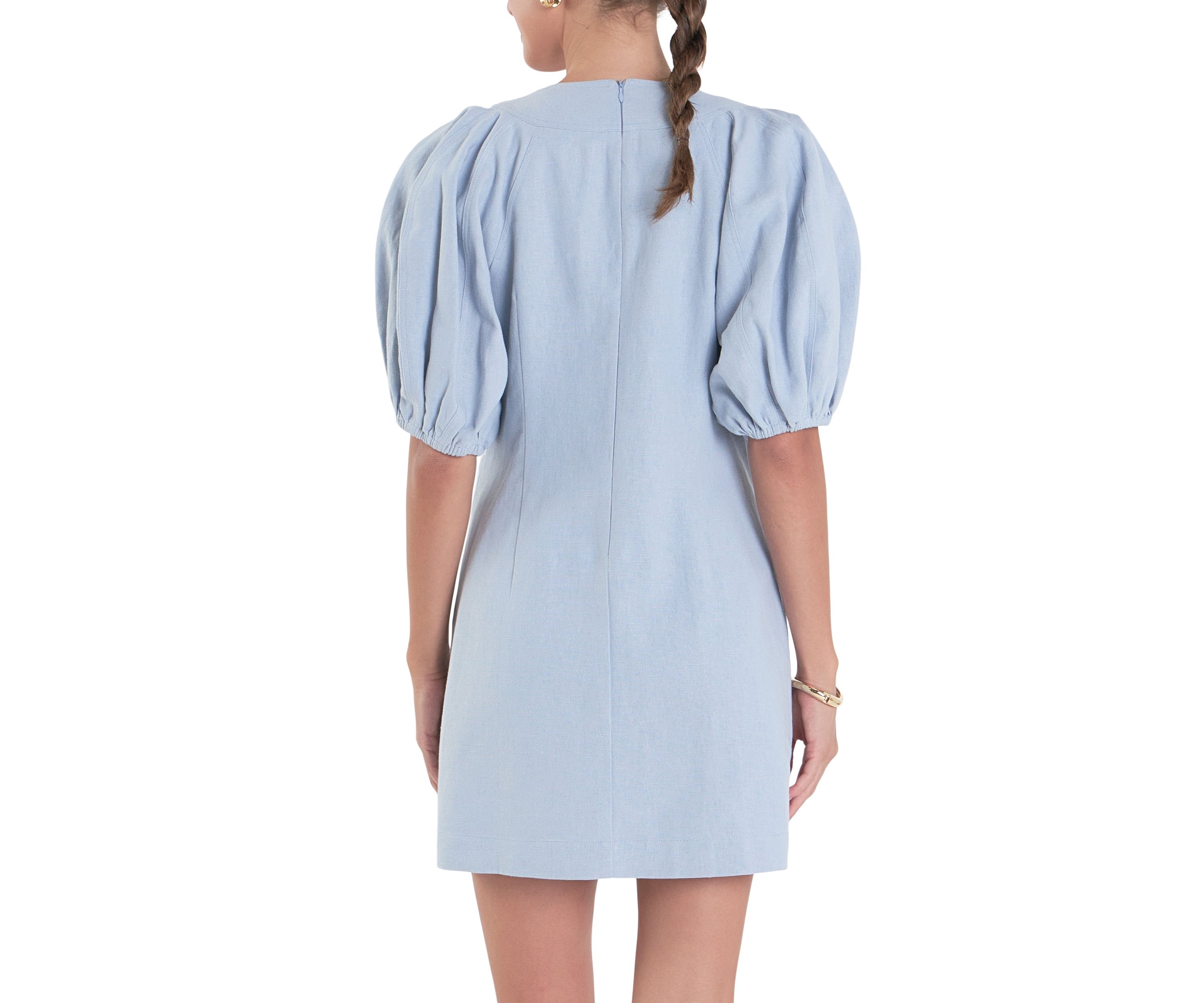 Laced Up Puffed Sleeve Mini Dress