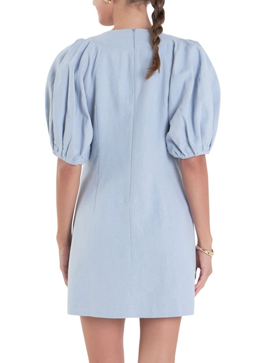 Laced Up Puffed Sleeve Mini Dress