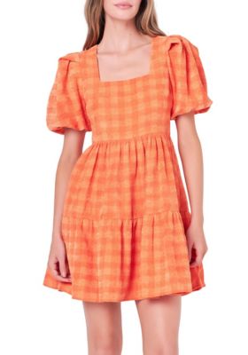 ENGLISH FACTORY Women's Tweed Babydoll Dress, Orange, Medium