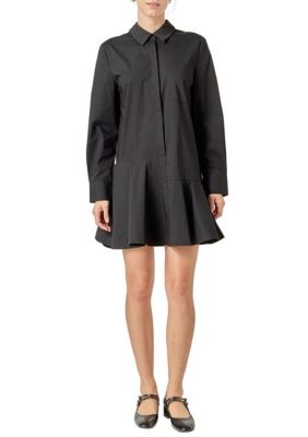 ENGLISH FACTORY Women's Collar Flare Skirt Dress, Black, Medium