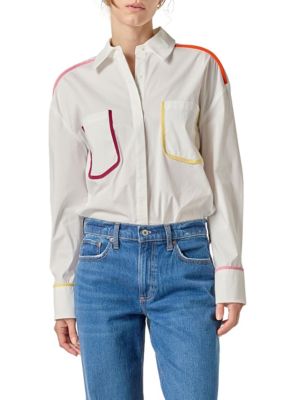 ENGLISH FACTORY Women's Flat Binding Detailed Shirt, Medium