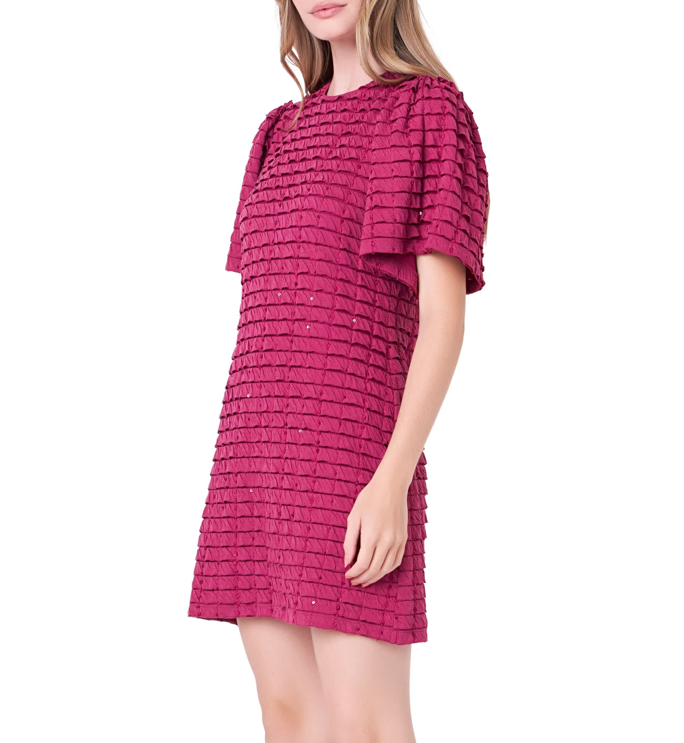 Tiered Jersey Mini Dress With Embroidery