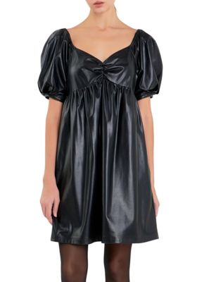ENGLISH FACTORY Women's Faux Leather Mini Dress, Black, Medium