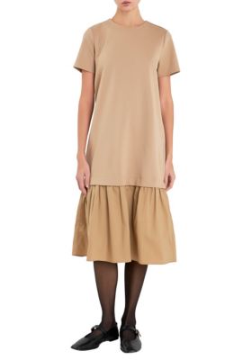 ENGLISH FACTORY Women's Mixed Media Tee Maxi Dress, Tan, Medium