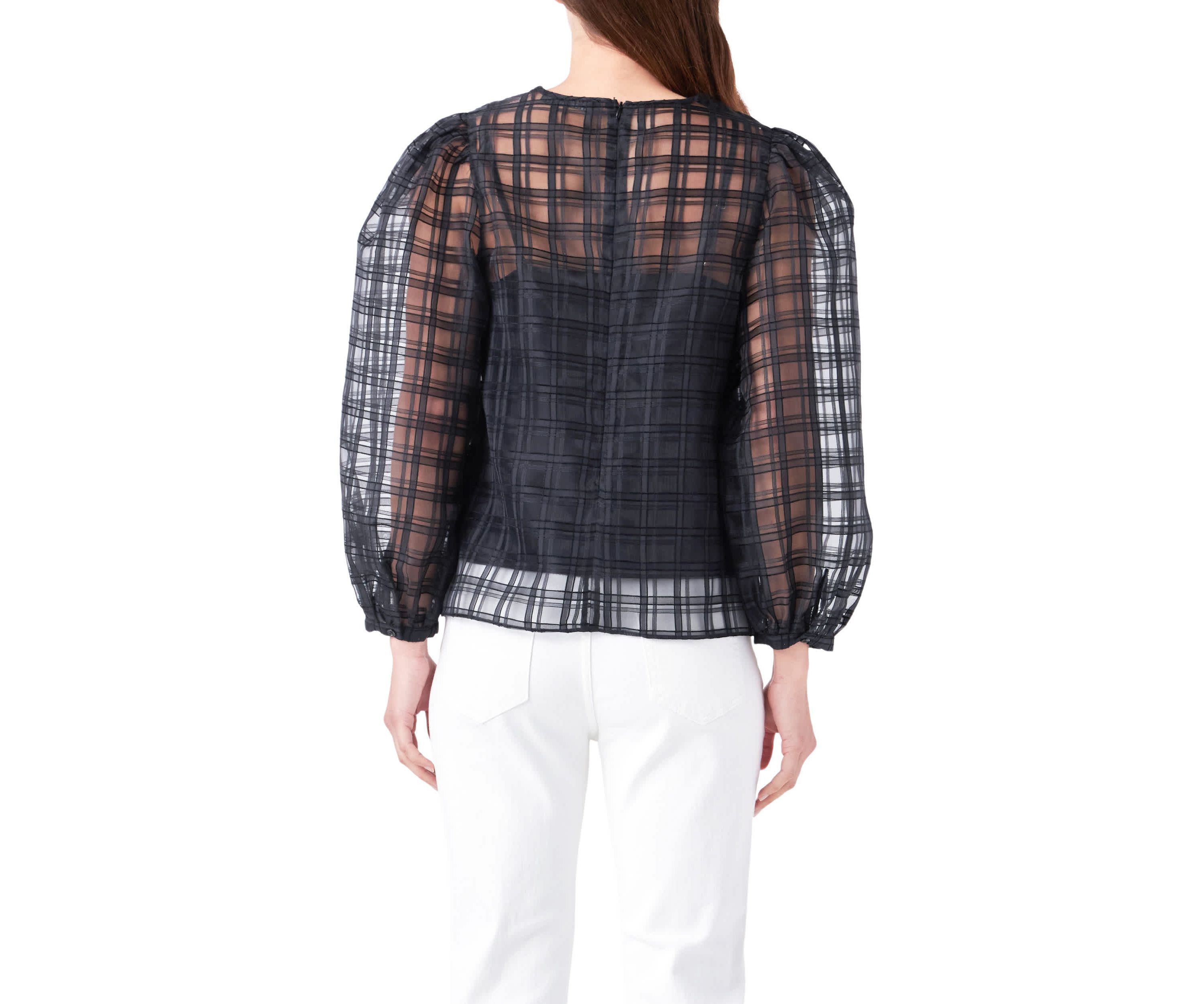 Plaid Organza Long Sleeve Top