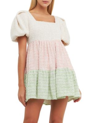 ENGLISH FACTORY Women's Color Block Tweed Mini Dress, Large