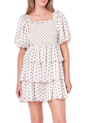 ENGLISH FACTORY Women's Polka Dot Lurex Multi Tiered Mini, Large