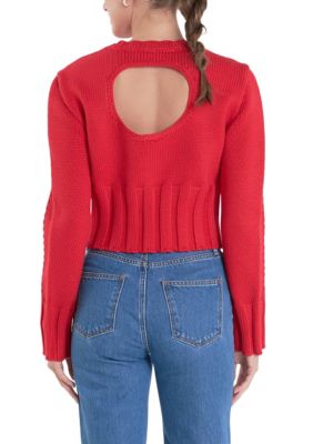 ENGLISH FACTORY Women's Open Back Cropped Sweater, Red, XS