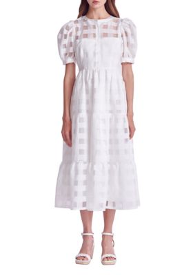 ENGLISH FACTORY Women's Check Puff Sleeve Midi Dress, White, Medium