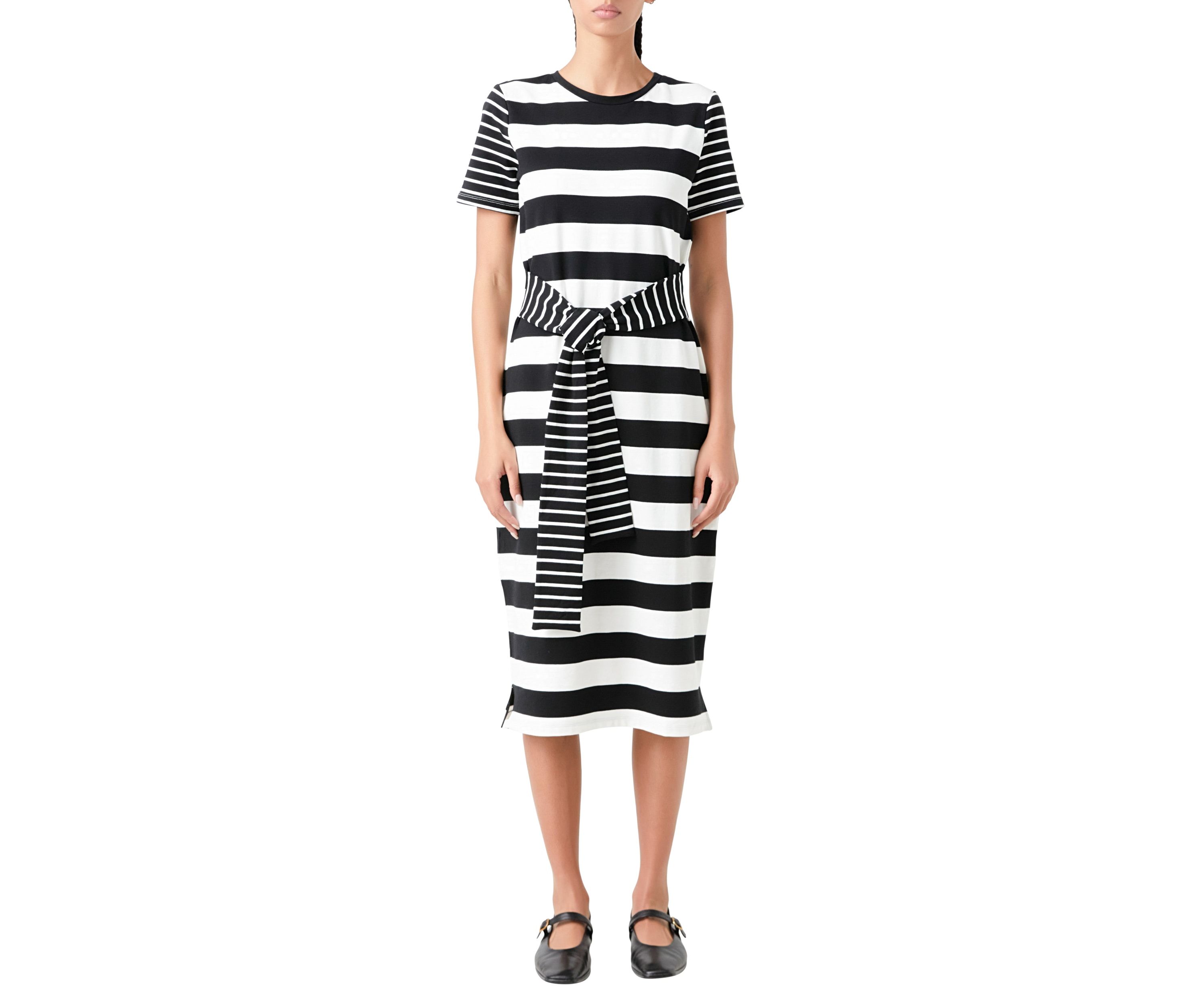 Contrast Stripe Knit Midi Dress