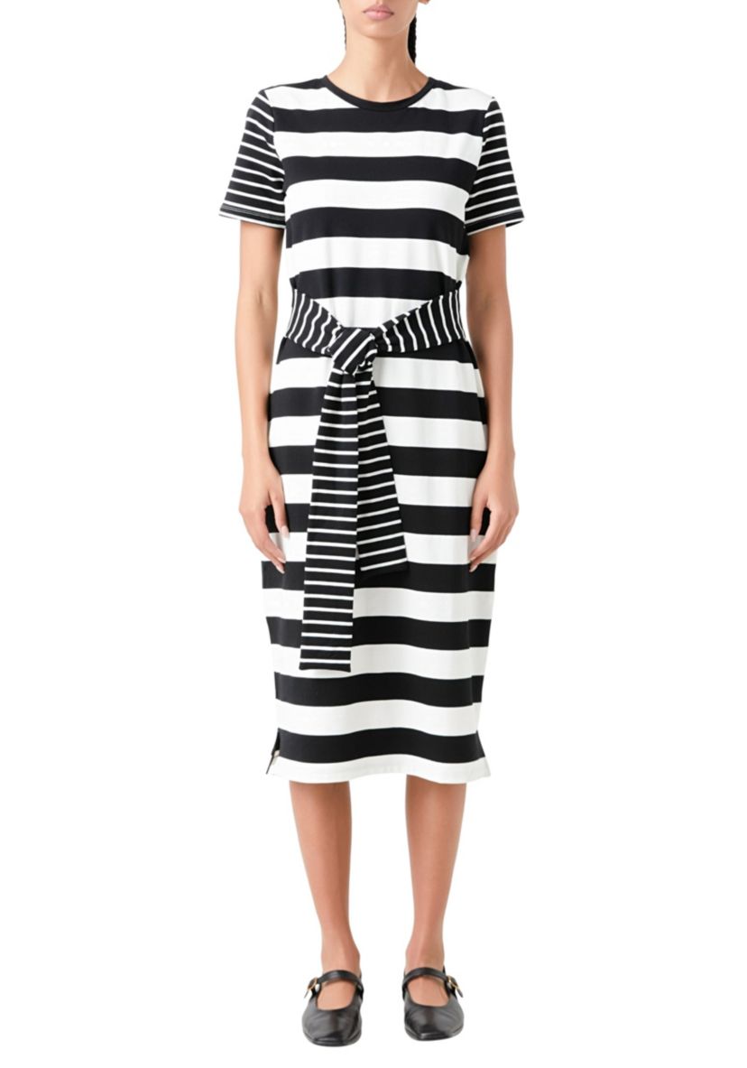 Contrast Stripe Knit Midi Dress