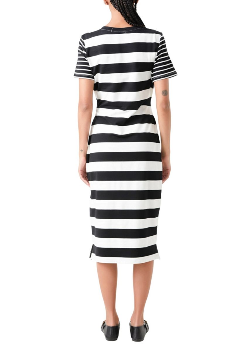 Contrast Stripe Knit Midi Dress