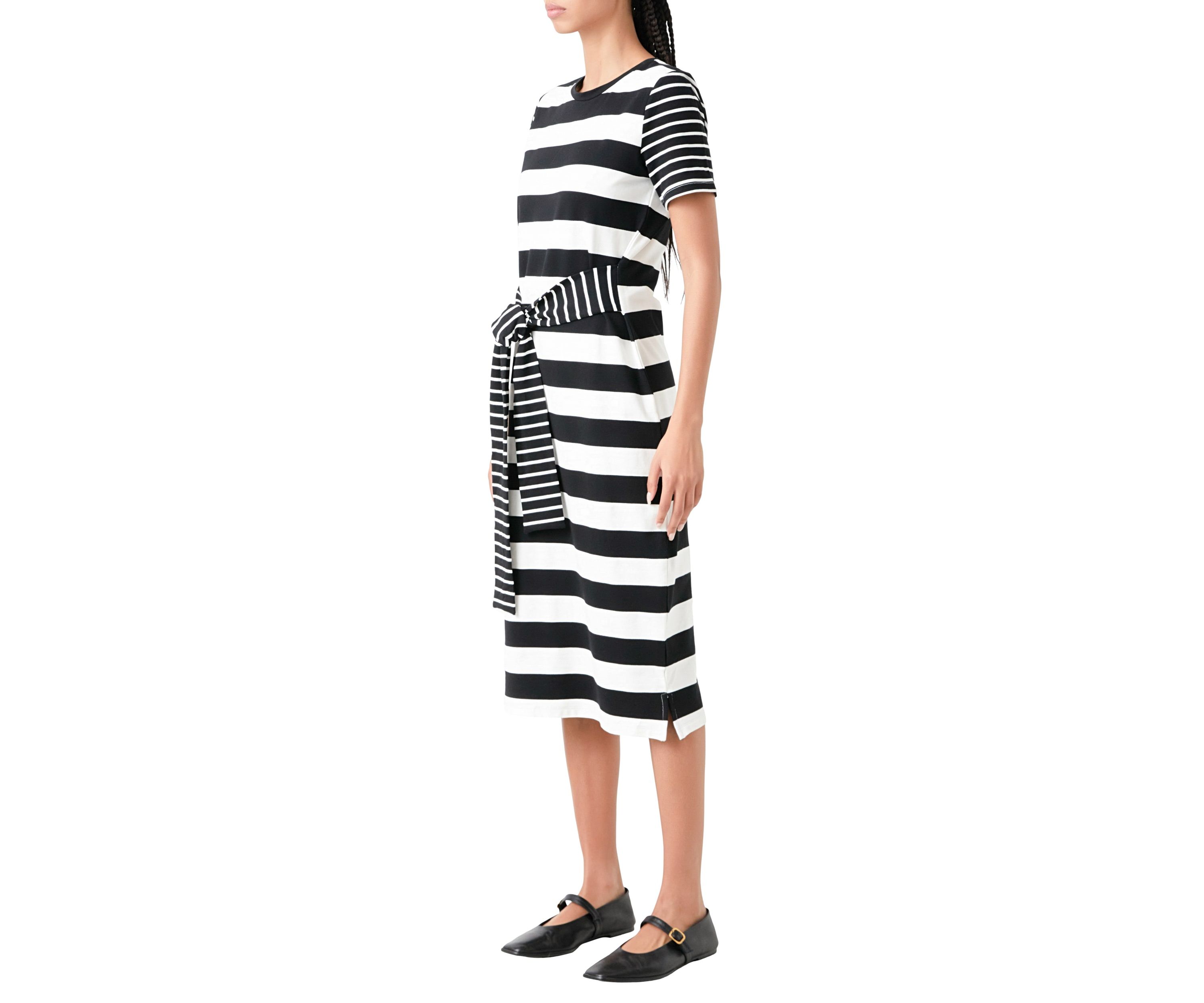 Contrast Stripe Knit Midi Dress