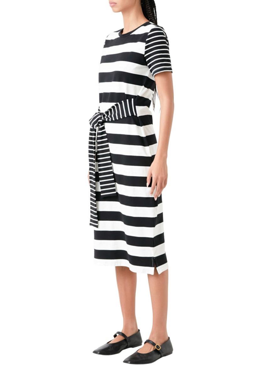 Contrast Stripe Knit Midi Dress