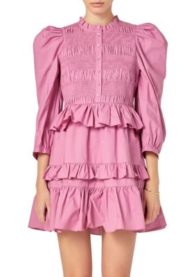 ENGLISH FACTORY Women's Smocking Detail Mini Dress, Large