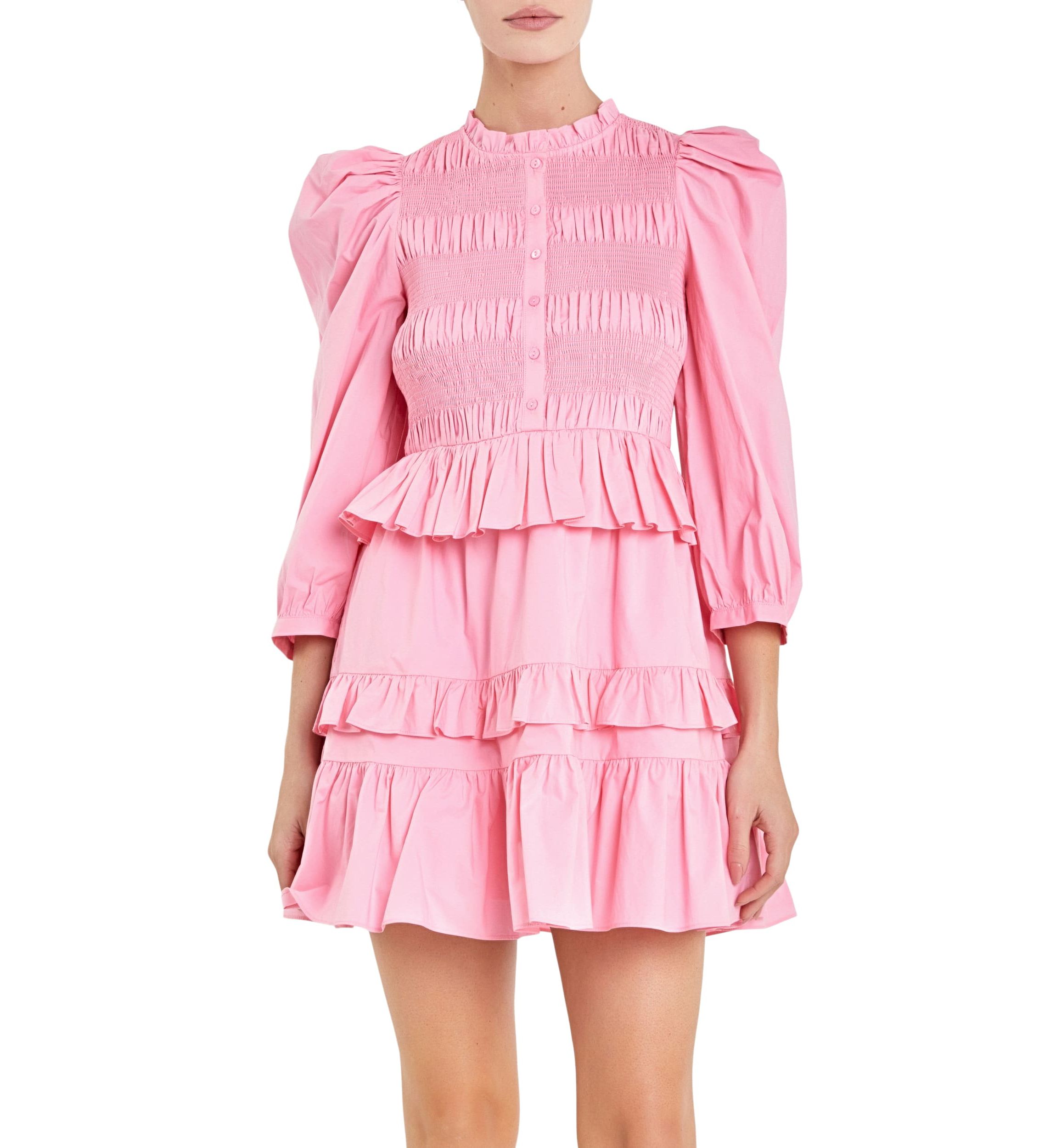 Smocking Detail Mini Dress