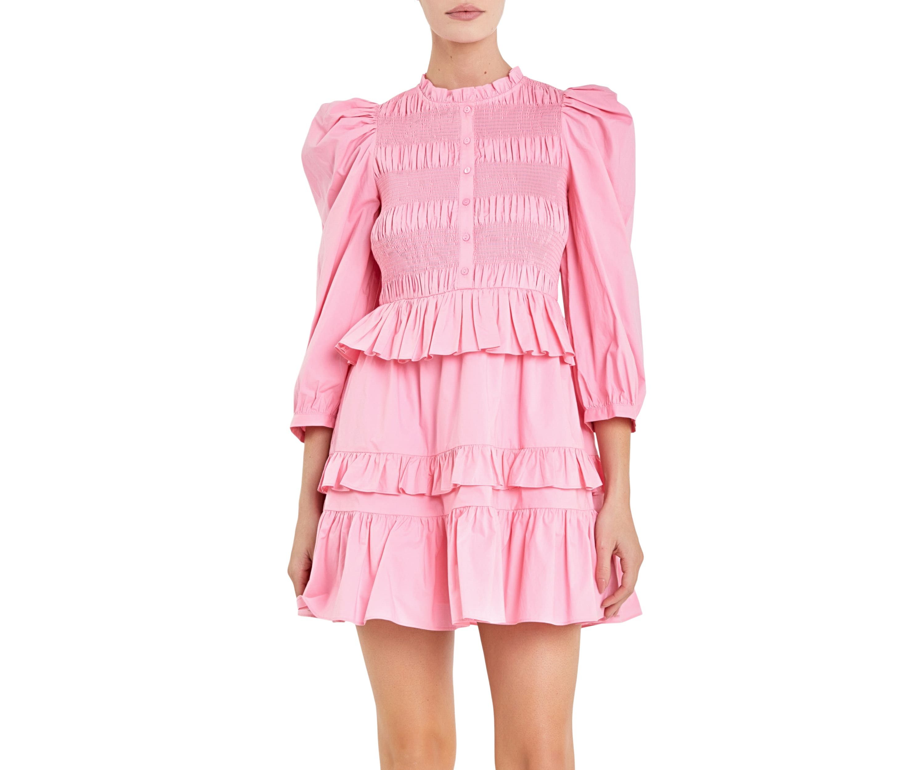 Smocking Detail Mini Dress