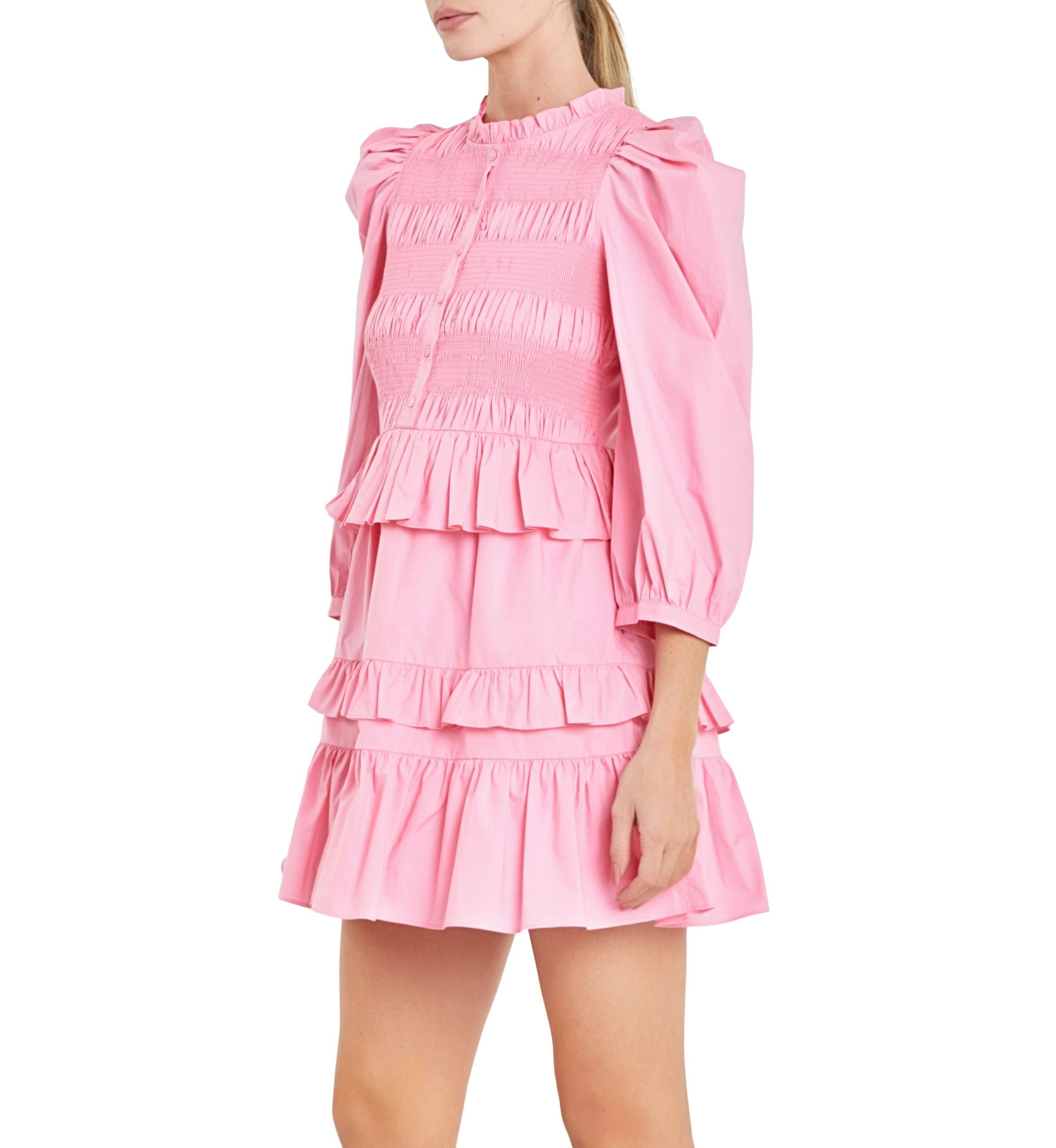 Smocking Detail Mini Dress