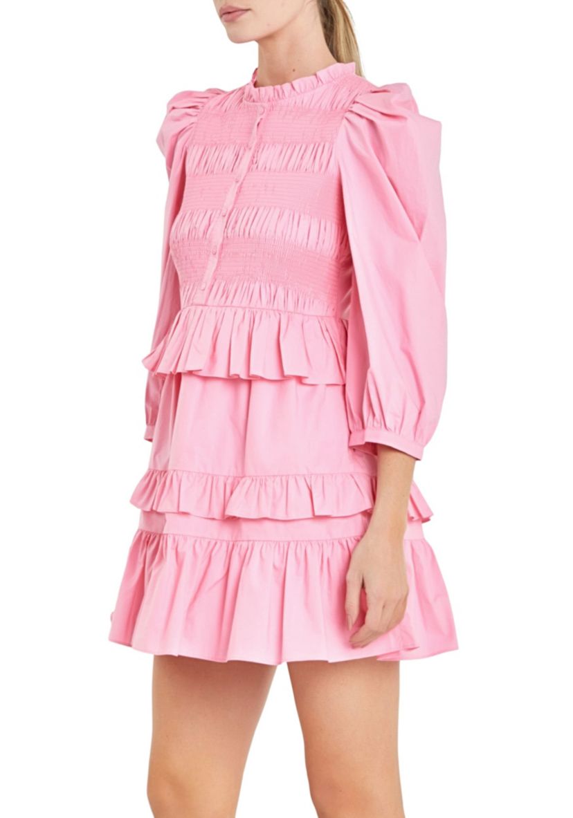 Smocking Detail Mini Dress