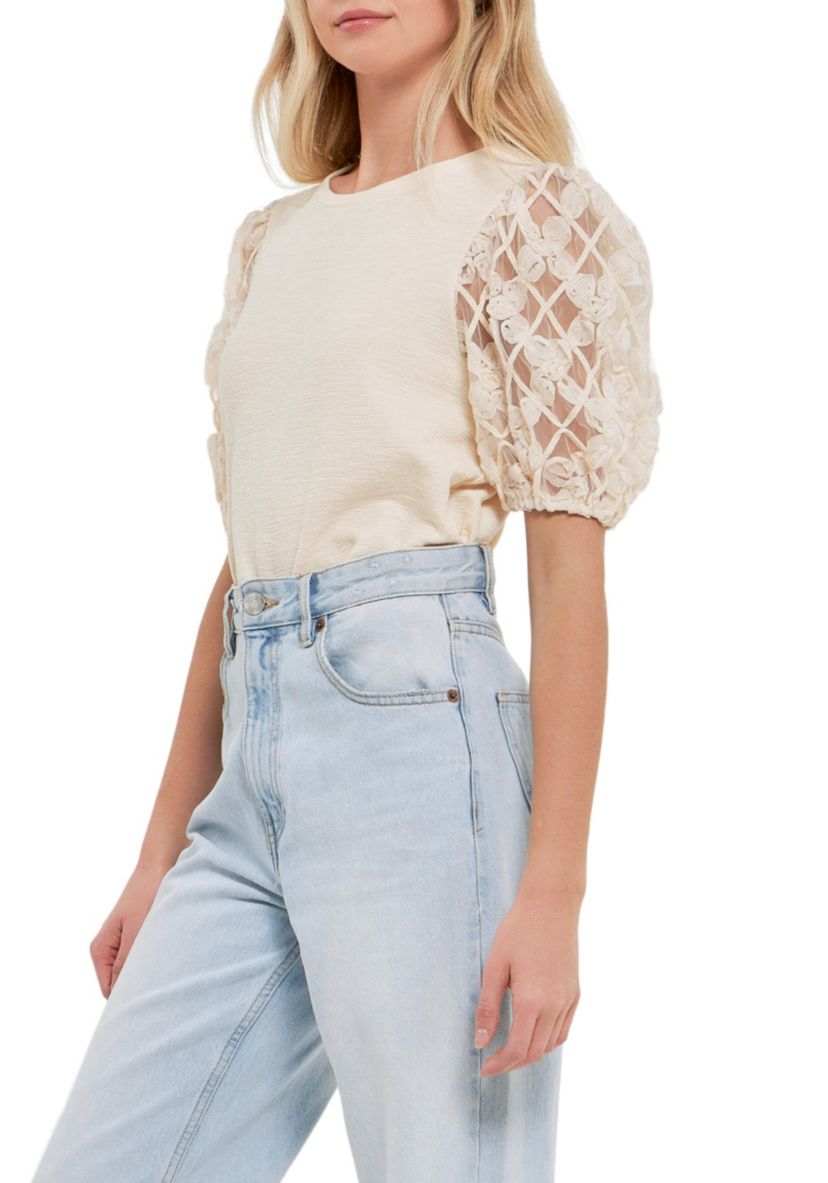 Floral Texture Sleeve Top