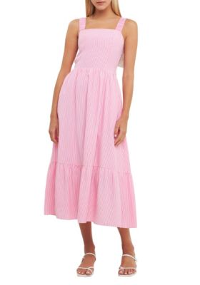 ENGLISH FACTORY Women's Contrast Bow Striped Maxi Dress, Large