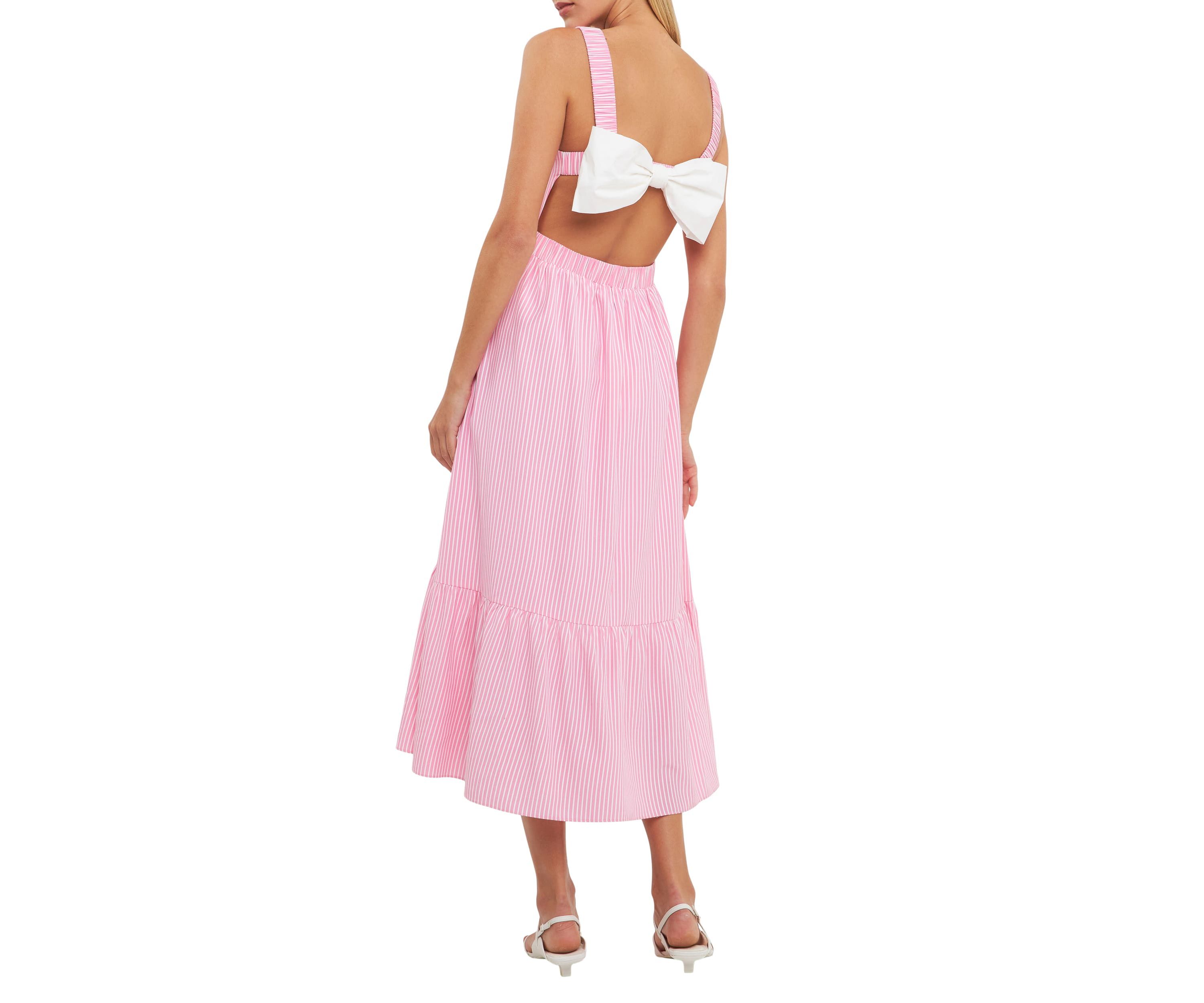 Contrast Bow Striped Maxi Dress