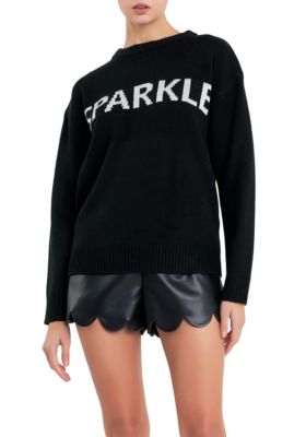 ENGLISH FACTORY Women's Lettering Sweater, Black, Large