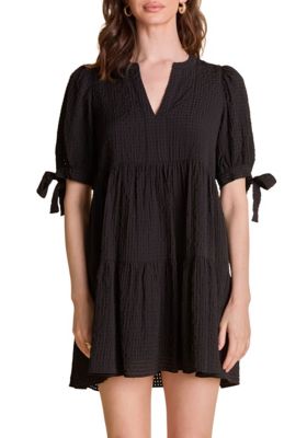 ENGLISH FACTORY Women's Gingham Tiered Mini Dress, Black, Medium
