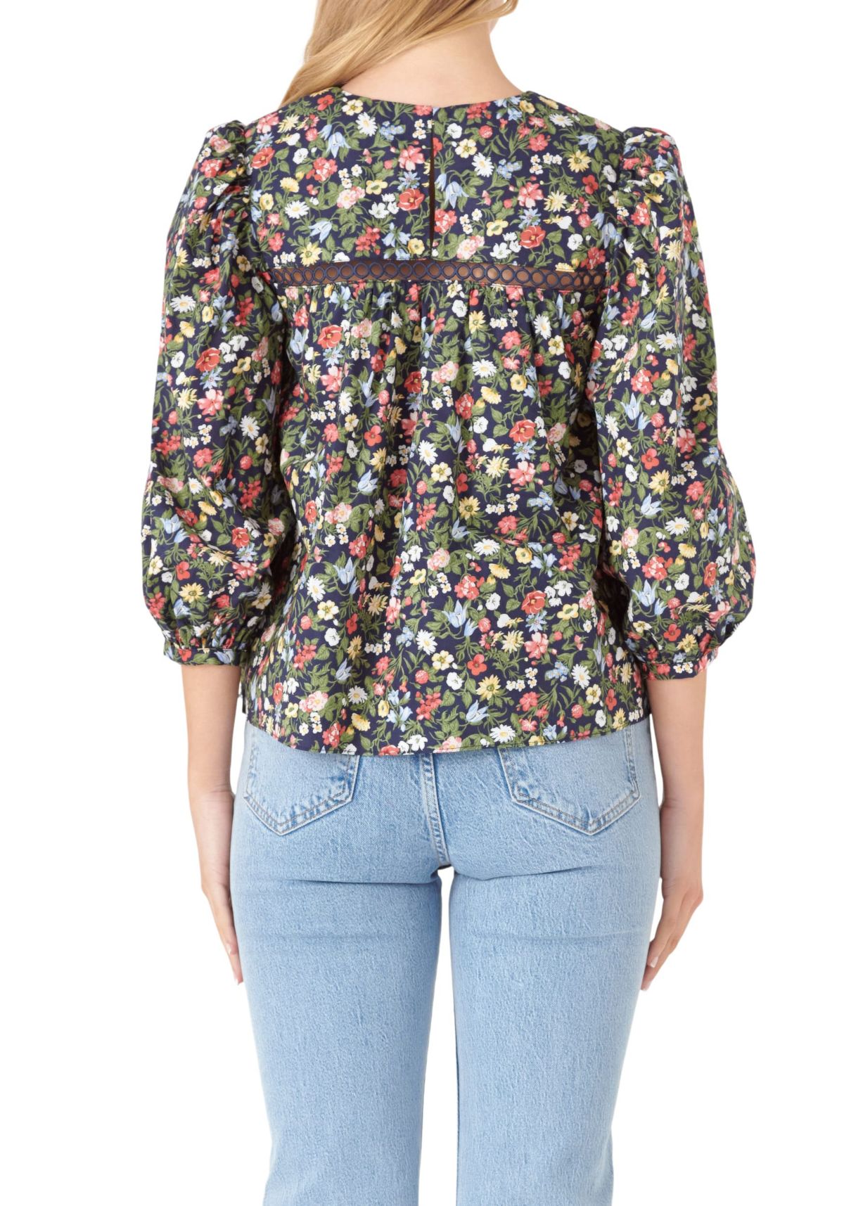 Floral Print Pintuck Detail Top