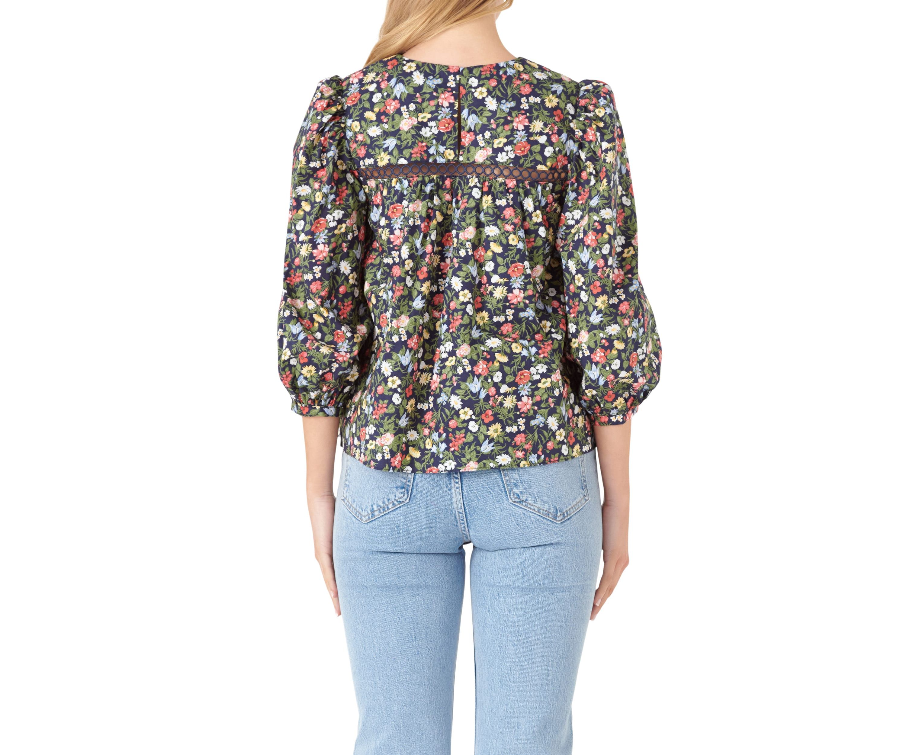 Floral Print Pintuck Detail Top