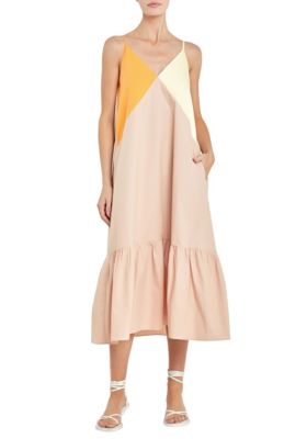 ENGLISH FACTORY Women's Color Block Maxi Dress, Orange, Small