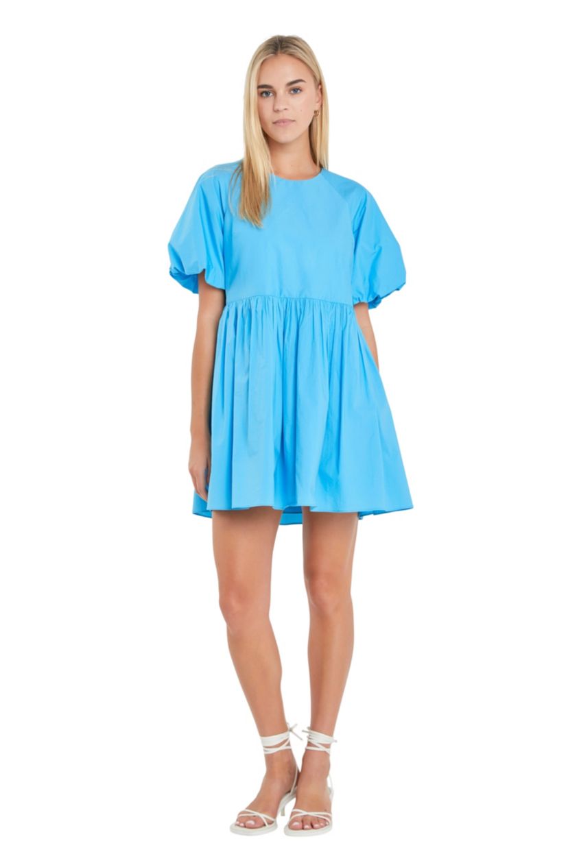 English Factory - Short Balloon Sleeve Mini Dress OCEAN BLUE / M