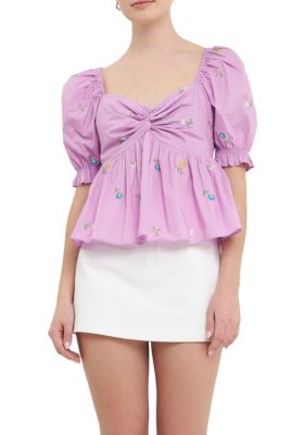 ENGLISH FACTORY Women's Multi Floral Embroidery Top, Purple, Medium