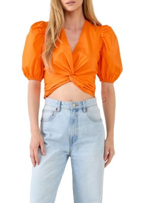 ENGLISH FACTORY Women's Twist Detail Top, Orange, Medium