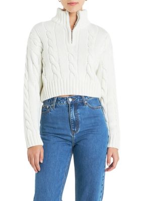 ENGLISH FACTORY Women's Half Zip Up Cable Knit Sweater