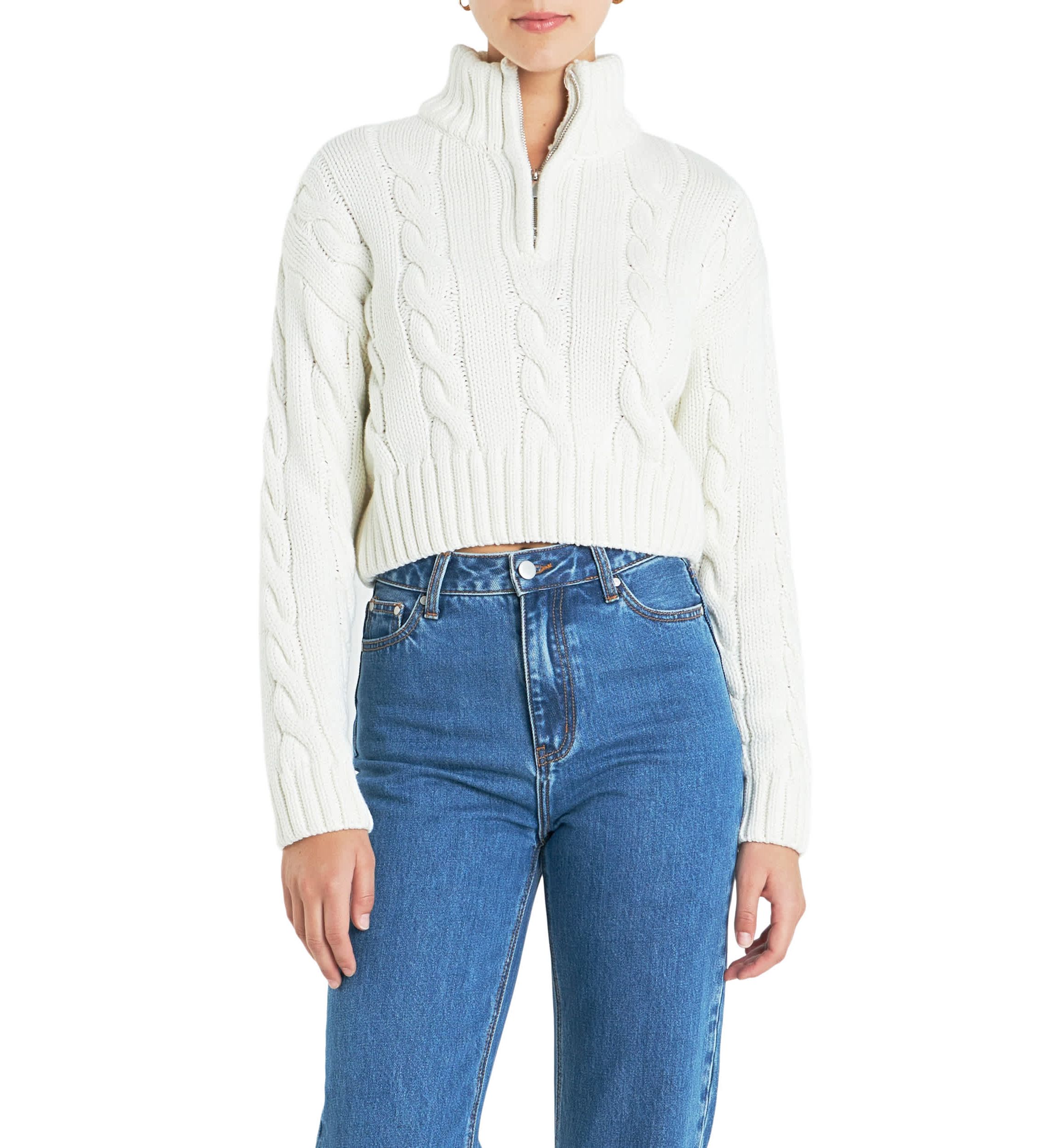 Half Zip Up Cable Knit Sweater