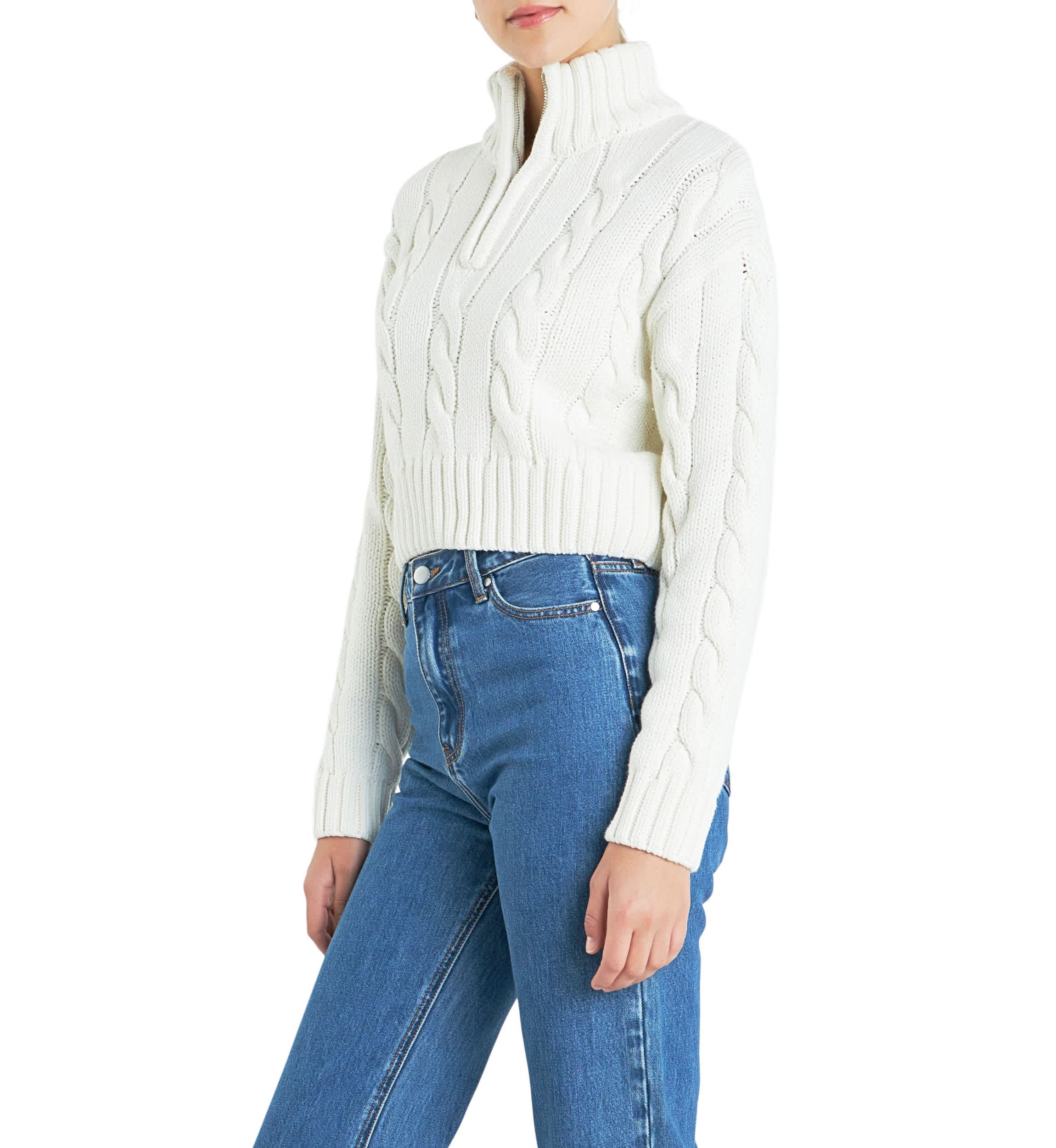 Half Zip Up Cable Knit Sweater