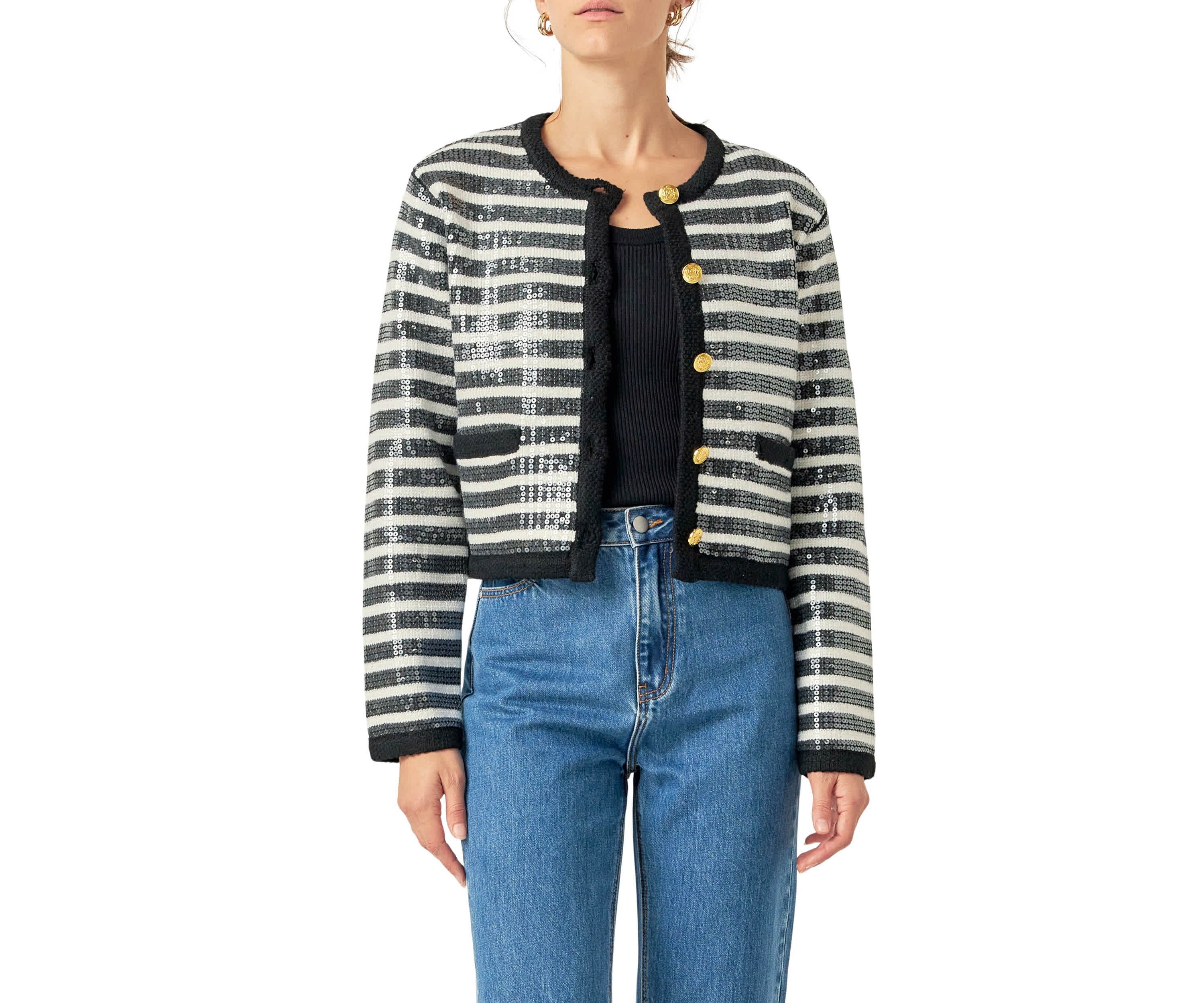 Sequin Striped Knit Cardigan