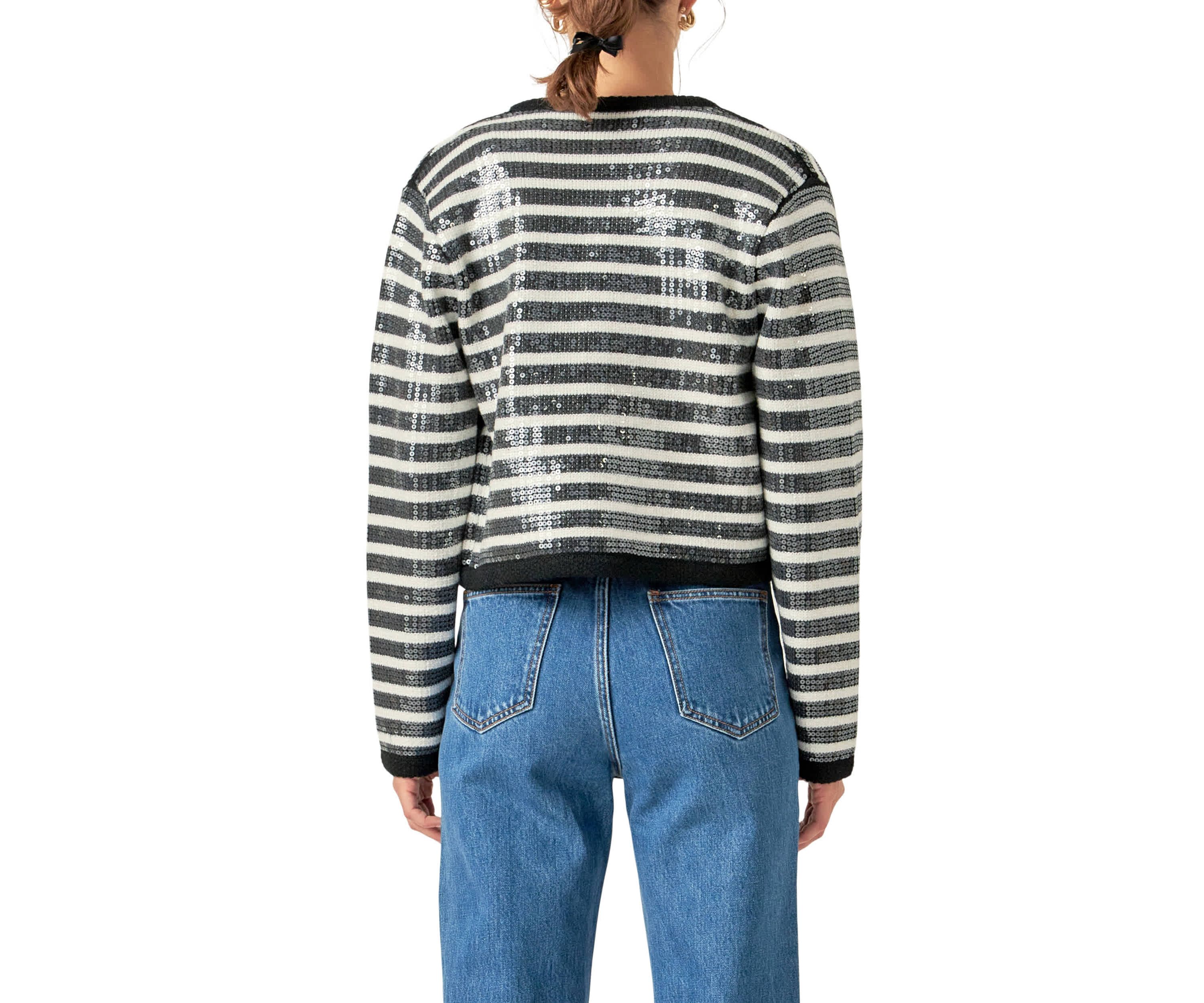 Sequin Striped Knit Cardigan