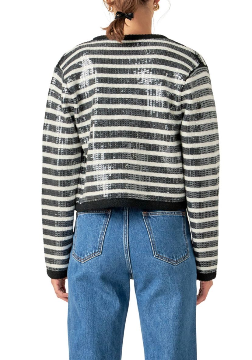 Sequin Striped Knit Cardigan