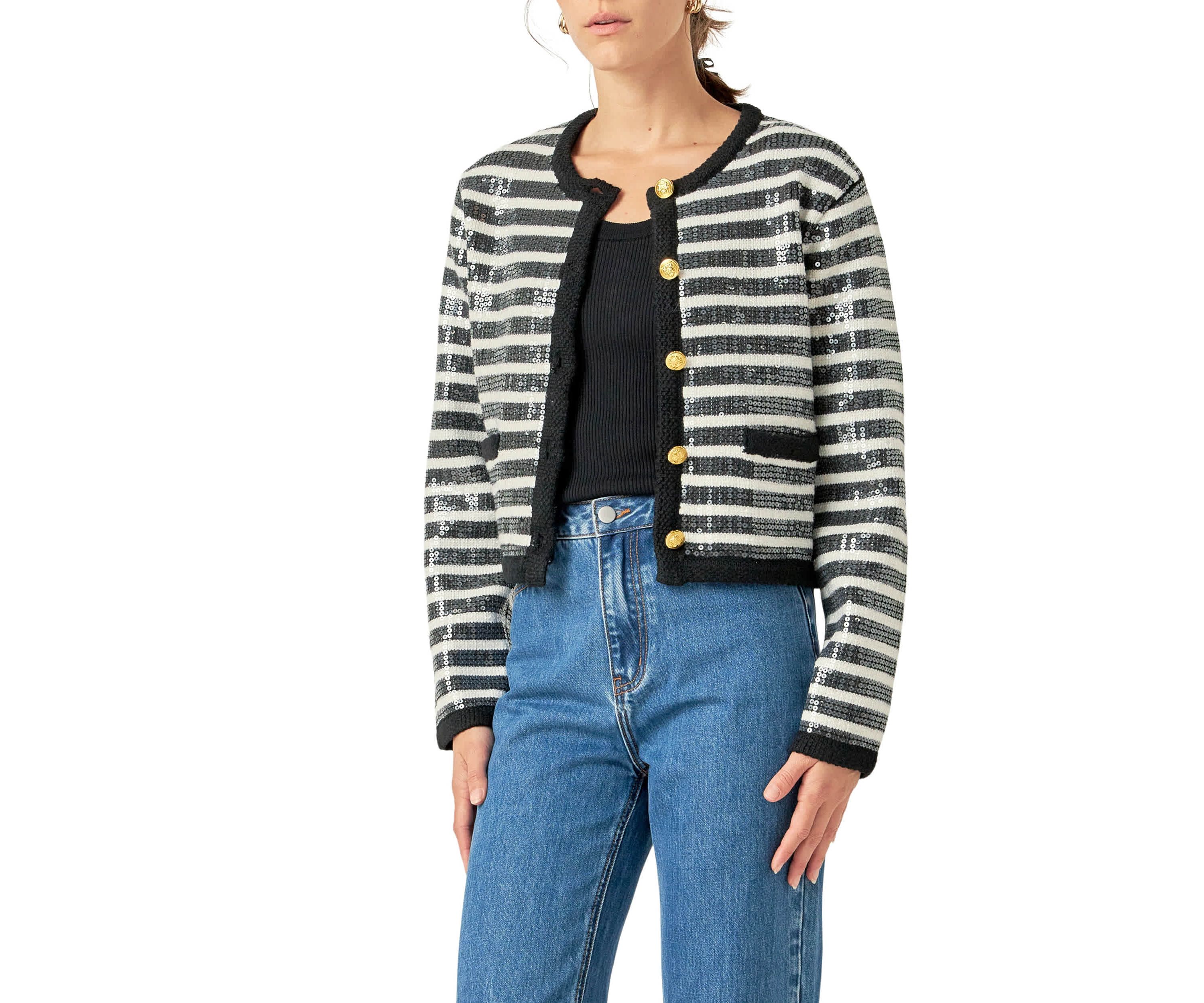 Sequin Striped Knit Cardigan