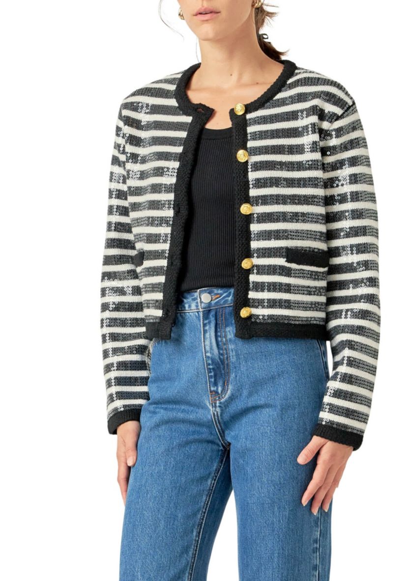 Sequin Striped Knit Cardigan