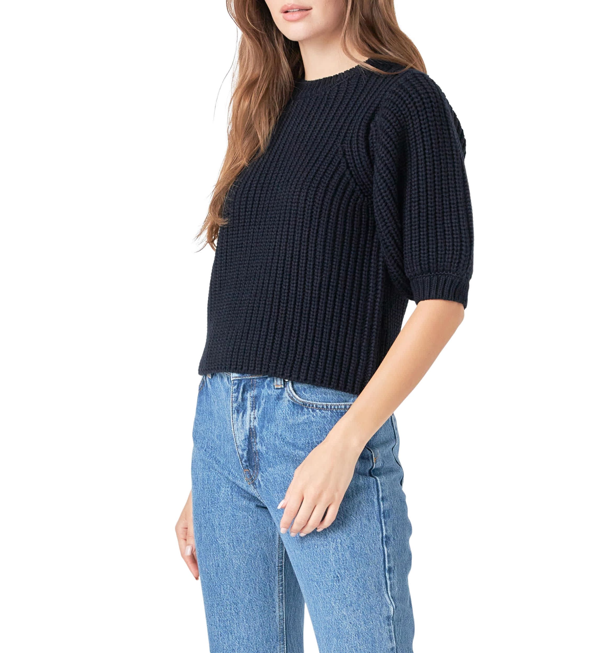 Round-neck Short Sleeve Knit Sweater