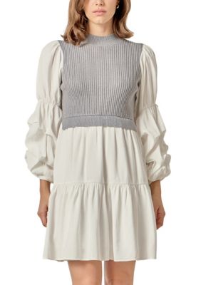 ENGLISH FACTORY Women's Mixed Media Mini Dress, XS