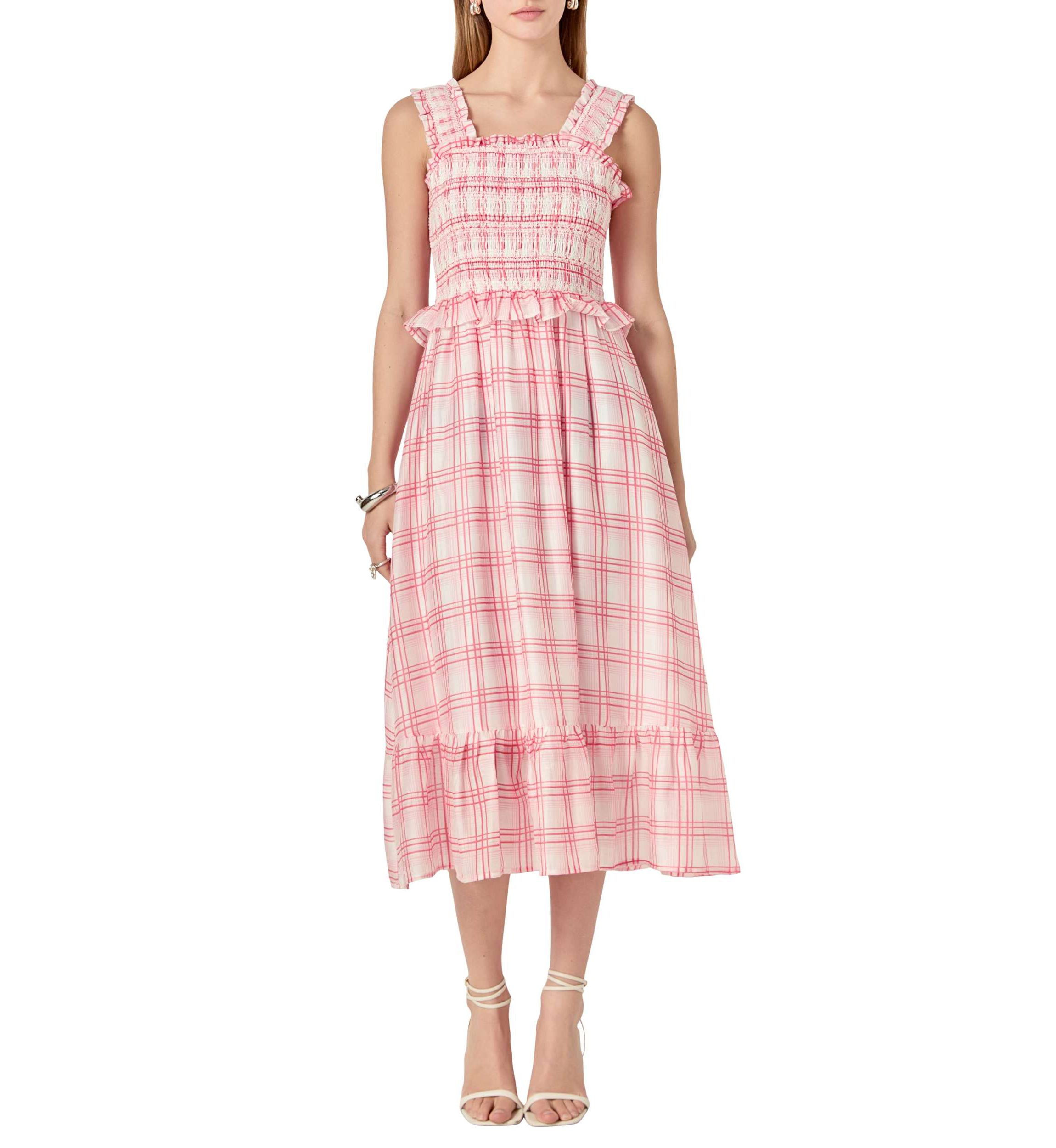 Plaid Ruffled Midi Dress